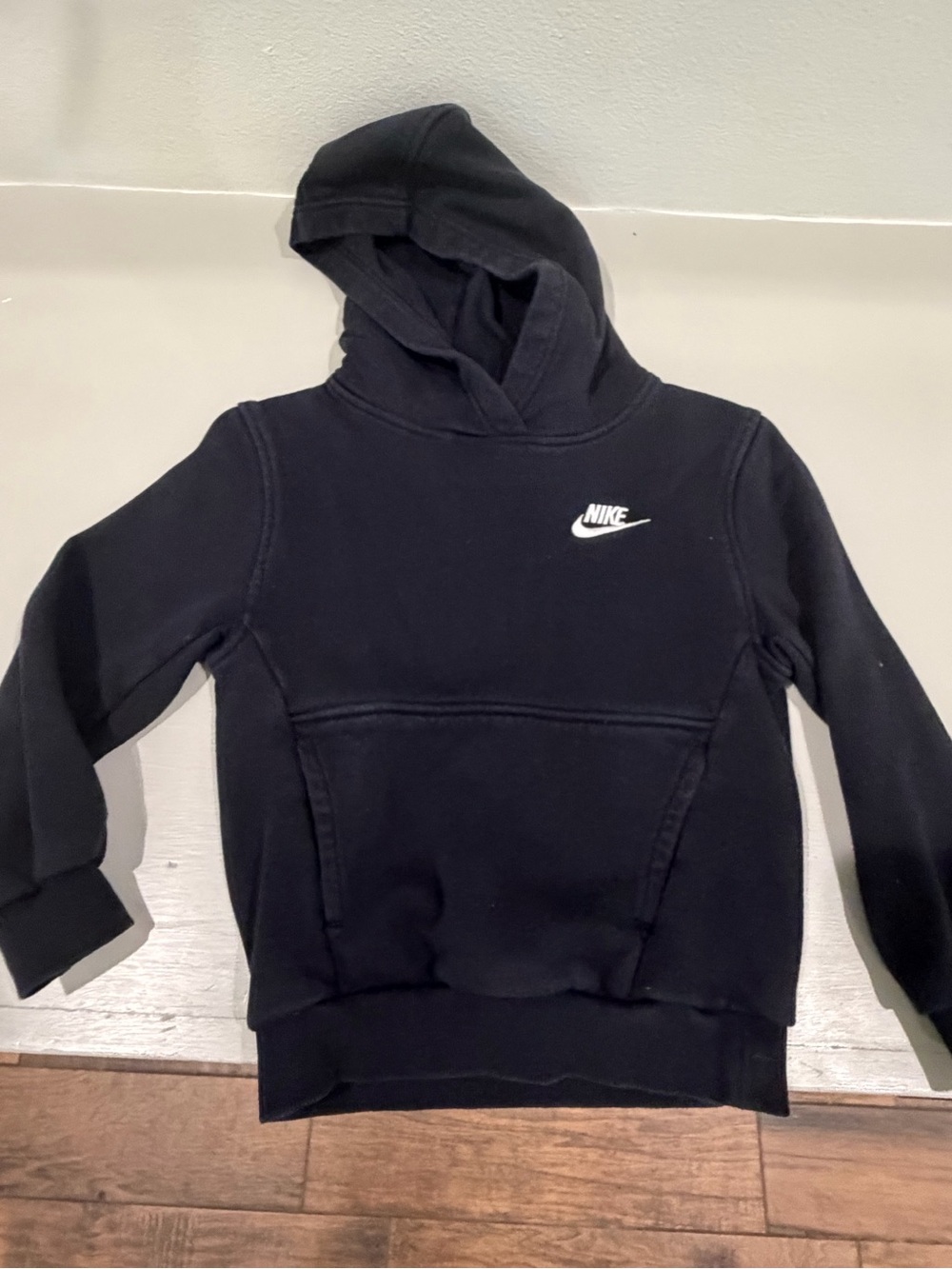 Nike Black Kids Pullover Hoodie with White Swoosh